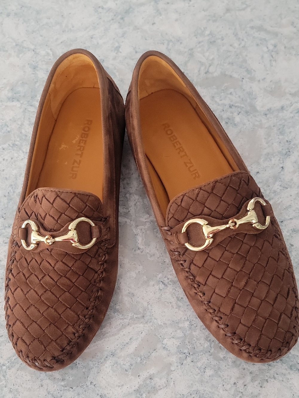 Robert Zur Women's Brown Woven Leather Bit Loafers